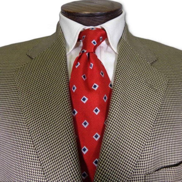 Samuelsohn Black Cream Houndstooth Sport Coat Mens Silk Wool Jacket 43L